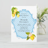 Baby Blue Citrus Lemon Baby Dusche Einladung (Stehend Vorderseite)