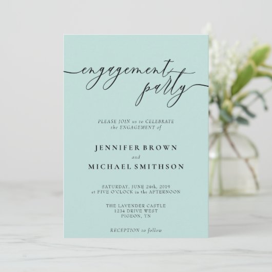 Baby Blue Clean Moderne Hochzeitsparty Einladung (Stehend Vorderseite)