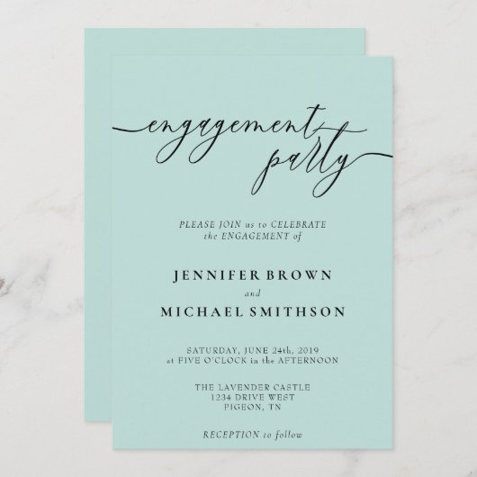 Baby Blue Clean Moderne Hochzeitsparty Einladung (Vorne/Hinten)