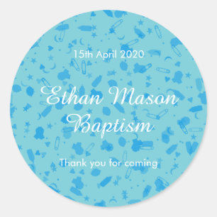 Baby Blue Confetti Taufe Christening Favor Runder Aufkleber