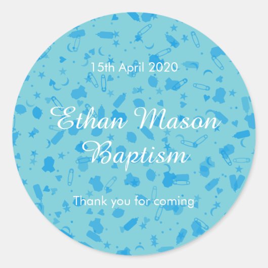 Baby Blue Confetti Taufe Christening Favor Runder Aufkleber (Vorderseite)