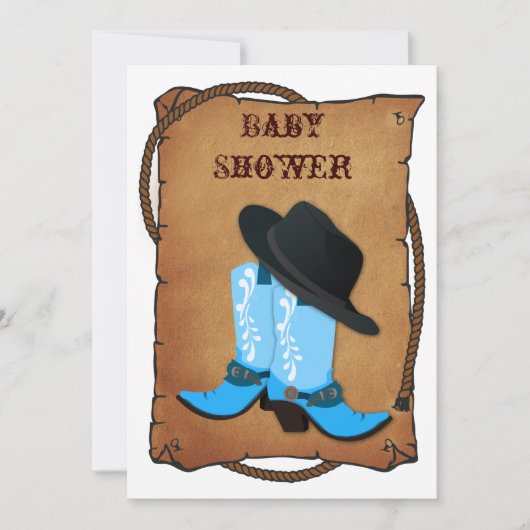 Baby Blue Cowboy Stiefel Western Mommy Babydusche Einladung (Vorderseite)