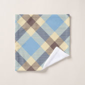 Baby Blue Creme Brown Retro Kariert Monogram Name Badhandtuch Set (Waschlappen)