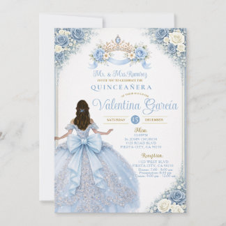 Baby Blue Crown Gold Quinceañera-Einladung  Einladung