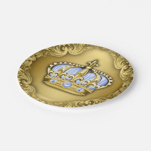 Baby Blue Crown Royal Baby Dusche Pappteller (Schrägansicht)