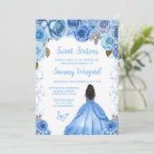 Baby Blue Dark Skin Princess 16 . Geburtstag Einladung (Stehend Vorderseite)