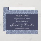 Baby Blue & Denim Damask Save the Date Postkarte (Vorne/Hinten)