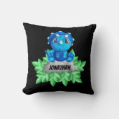 Baby Blue Dinosaur Black Throw Kissen (Vorderseite)