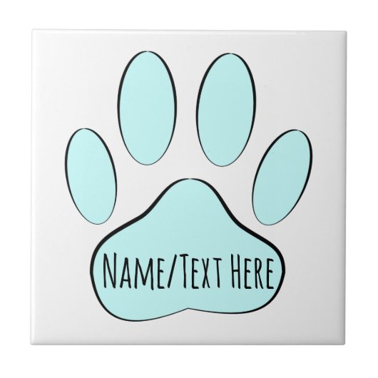 Baby Blue Dog Pawprint Individuelle Name Fliese (Vorderseite)