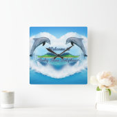 Baby Blue Dolphin Clock Quadratische Wanduhr (Zuhause)