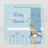 Baby Blue Dots Animals Blume Babydusche Einladung (Vorne/Hinten)