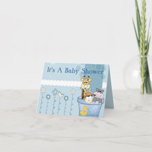Baby Blue Dots Animals Blume Kinderdusche Einladung (Vorderseite)