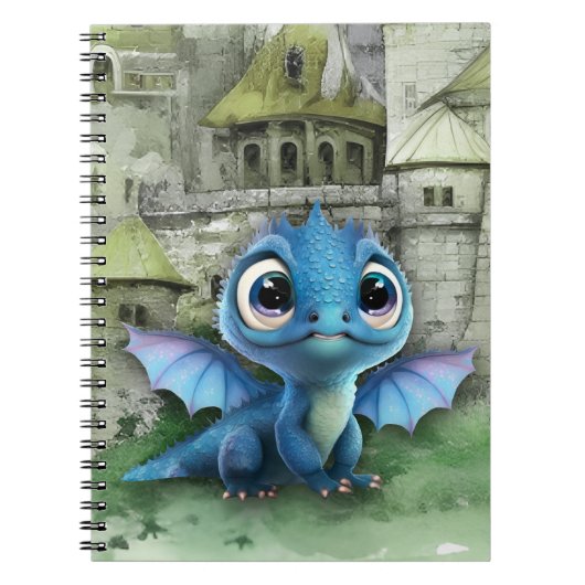 Baby Blue Dragon and Fantasy Mittelalterliche Burg Notizblock (Vorderseite)
