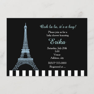 Baby Blue Eiffel Tower Paris Boy Dusche Einladung