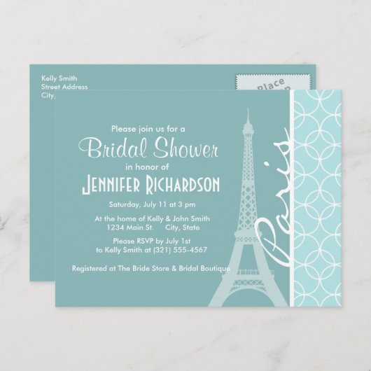 Baby Blue Eiffel Tower; Paris Einladungspostkarte (Vorne/Hinten)