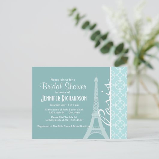 Baby Blue Eiffel Tower; Paris Einladungspostkarte (Stehend Vorderseite)