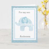 Baby Blue Elephant 1. Geburtstag Sohn Karte (Gelbe Blume)