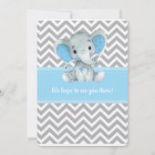 Baby Blue Elephant Baby Dusche Zickzack Einladung (Rückseite)