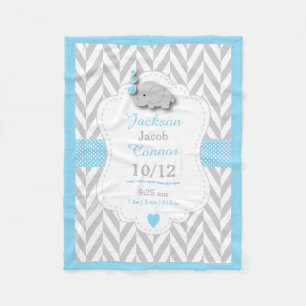 Baby Blue Elephant Birth Keepake Design Fleecedecke