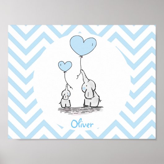 Baby Blue Elephant Personalisiert Baby Boy Poster (Vorne)