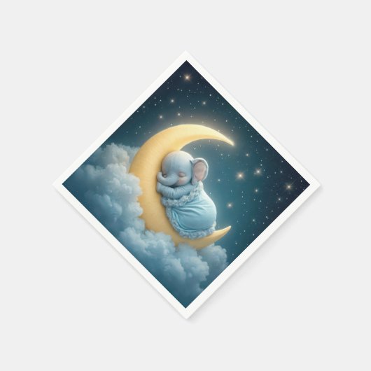Baby Blue Elephant Schlafen auf einem Halbmond Serviette (Ecke)