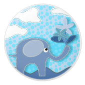 Baby Blue Elephant und Blume Kinderzimmer Keramikknauf (Vorderseite)