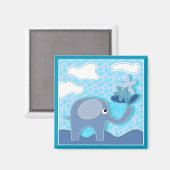 Baby Blue Elephant und Blume Magnet (Vorderseite/Rückseite)