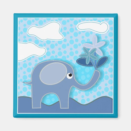 Baby Blue Elephant und Blume Magnet (Vorne)