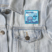 Baby Blue Elephant und Blume Personalisiert Kinder Button (Beispiel)