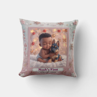 Baby & Blue-Eyed Pup Christmas Pillow Kissen