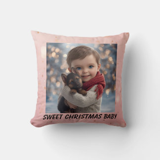 Baby & Blue-Eyed Pup Christmas Pillow Kissen