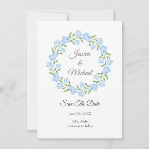 Baby Blue Eyes Watercolor Floral Wreath Save The Date