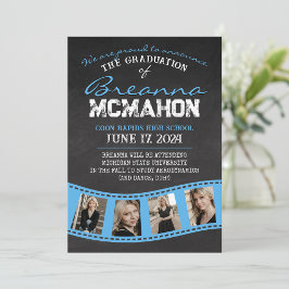 Baby Blue Filmstrip Chalkboard Grad Bekanntgabe Einladung