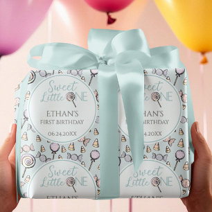 Baby Blue First 1. Geburtstag Candy Thema Geschenkpapier