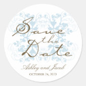 Baby Blue Floral Blüh Wedding rettet das Datum Runder Aufkleber (Vorderseite)