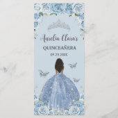 Baby Blue Floral Brown Princess Quinceañera Menü Programm (Rückseite)