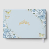 Baby Blue Floral Butterfells Gold Quinceañera XV Gästebuch (Rückseite)