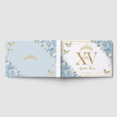 Baby Blue Floral Butterfells Gold Quinceañera XV Gästebuch (Voll)