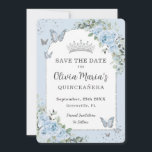 Baby Blue Floral Butterfells Quinceañera Foto Save The Date<br><div class="desc">Personalisieren Sie dieses hübsche Baby blauen Blüten Quinceañera / Sweet 16 Geburtstag Foto / Bild Save the Date Karte einfach und schnell. Klicken Sie einfach auf die Schaltfläche Entwurfswerkzeuge bearbeiten, um den Text weiter zu bearbeiten, die Schriftart-Stile und die Schriftart-Farben zu ändern. Mit wunderschönen Aquarellblauen Blume, silberfarbenen und blauen Schmetterlingen...</div>
