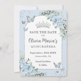 Baby Blue Floral Butterfells Quinceañera Foto Save The Date