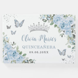Baby Blue Floral Butterfells Silver Quinceañera Gästebuch