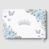 Baby Blue Floral Butterfells Silver Quinceañera Gästebuch (Rückseite)