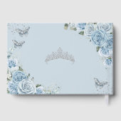 Baby Blue Floral Butterfells Silver Quinceañera Gästebuch (Rückseite)