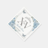 Baby Blue Floral Butterfells Silver Quinceañera XV Serviette (Ecke)