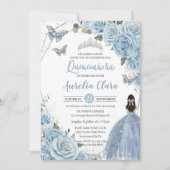 Baby Blue Floral Butterflies Princess QUINCEAÑERA Einladung (Vorderseite)