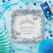 Baby Blue Floral Butterflies Tiara QUINCEAÑERA Pappteller (Party)