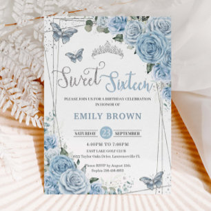 Baby Blue Floral Butterfly 16 . Geburtstag 16. Einladung