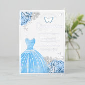 Baby Blue Floral Butterfly Quinceanera Silver Folieneinladung (Stehend vorne)