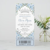 Baby Blue Floral Butterfly Quinceañera VIP Ticket Einladung (Stehend Vorderseite)