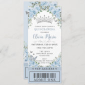 Baby Blue Floral Butterfly Quinceañera VIP Ticket Einladung (Vorne/Hinten)